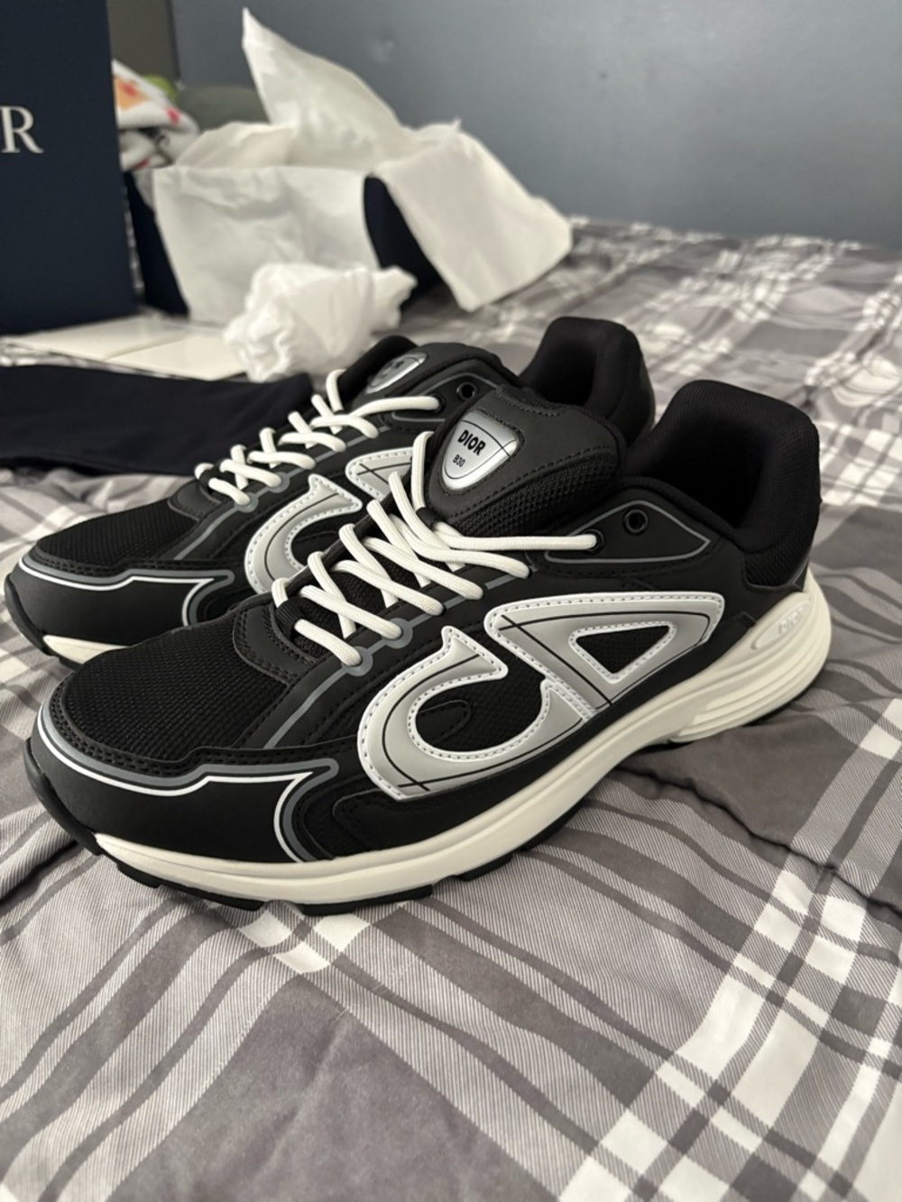 Dior Men Black & White Logo Runner Sneakers